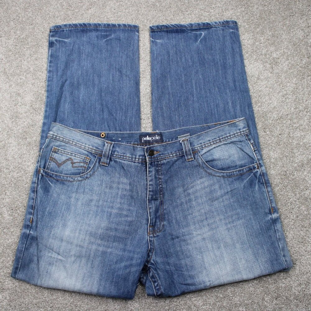 Pelle Pelle Jeans Mens 42x34 Blue Baggy Y2K 90s‎ Vintage Hip Hop Straight Skater